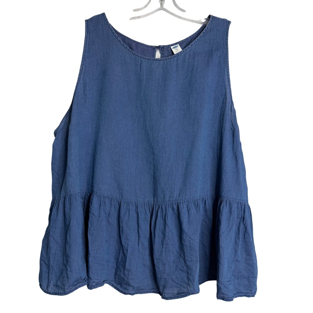 Old Navy Sleeveless Chambray Peplum Top Womens XXL Blue Cotton Beach Coastal
